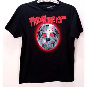 Friday The 13th Jason Mask Men's T-Shirt, Medium, Black